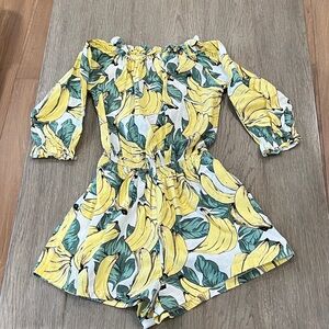 Tea n Cup Yellow and Green Banana-Print Jumpsuit/Romper
